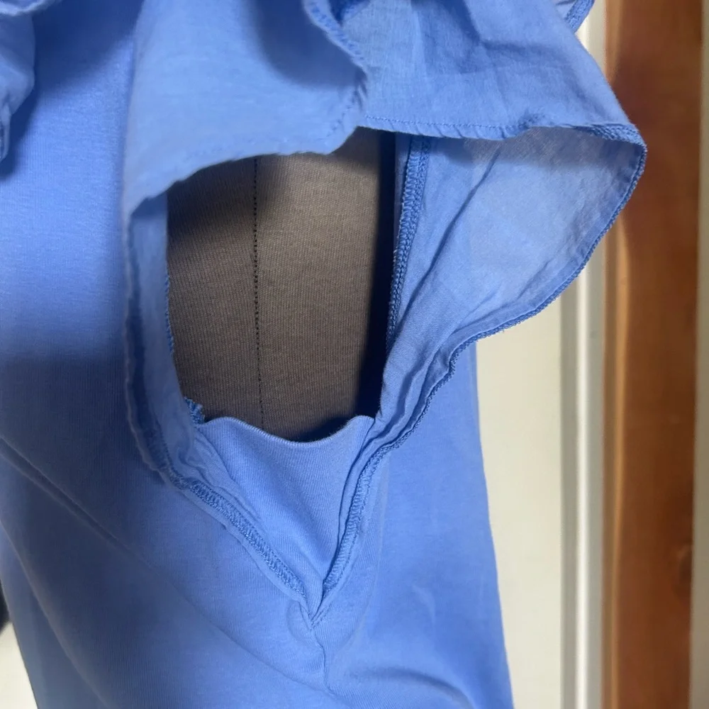 Blue Ruffle Sleeve V-Neck Top Ralph Lauren - Picture 5 of 6